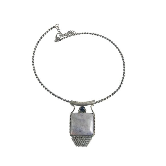 Vintage Handcrafted Silver Necklace With Gray Agate Stone Pendant - Picture 3 of 7